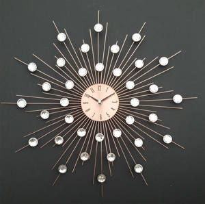 Rose Gold Acrylic Modern Metal Wall <b>Clock</b> Wall <b>Clock</b> Featuring Star Burst - Product Image 1
