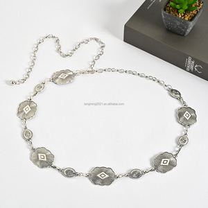 חגורת טורקיז נשים מתכווננת חגורת שרשרת המותניים מתכת עבור נשים הבוקרת שמלות מערביות-קישורים חגורות שרשרת - Product Image 3