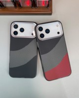 Coque de téléphone antichoc en TPU souple avec texture fibre de carbone et cadre magnétique métallique pour objectif, compatible iPhone 17 16 15 14 Pro Max Samsung Xiaomi