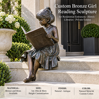 Sculpture de Fille Lisant en Bronze, Statue Grandeur Nature Personnalisée, Finition Antique Faite à la Main, Décoration Durable pour Jardin, Bibliothèque, Villa