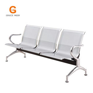 Chaise d'attente d'hôpital moderne en acier inoxydable à trois places pliable multifonction avec rangée de repose-poignets pour perfusion et accoudoir central - Product Image 4