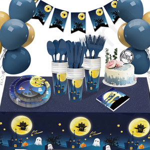 Ensemble de vaisselle jetable vert en vrac serviettes à gâteau tasses assiettes pour <span class=keywords><strong>Halloween</strong></span> avec couverts biodégradables - Product Image 6