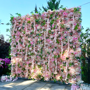 Pannello Floreale 8x8 piedi con Rose <span class=keywords><strong>Rosa</strong></span> Artificiali in Seta <span class=keywords><strong>e</strong></span> Foglie Verdi, Sfondo Floreale da Appendere, Muro di Fiori <span class=keywords><strong>Rosa</strong></span> <span class=keywords><strong>e</strong></span> Verde - Product Image 5