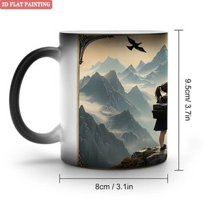 Frosted Black 11oz <b>Ceramic</b> Mug Heat Color Changing <b>Cup</b> With Mountain Art Design - Product Image 1