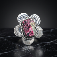 Bague de déclaration de mariage rose en argent sterling avec pierre précieuse Eudialyte russe, motif floral, qualité AAA, pour femme