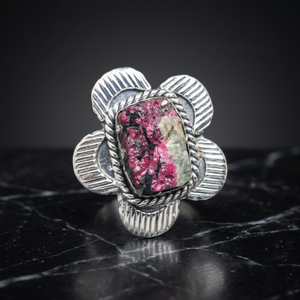 Bague de déclaration de mariage rose en argent sterling avec pierre précieuse Eudialyte russe, motif floral, qualité AAA, pour femme - Product Image 2