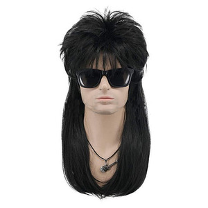 Ecowalson, pelo largo y liso para hombre, <span class=keywords><strong>banda</strong></span> sintética, flequillo, pelo rizado, negro, 80s, Mullet, Cosplay, Punk, Heavy Metal, <span class=keywords><strong>Rock</strong></span>, peluca <span class=keywords><strong>de</strong></span> Halloween - Product Image 4