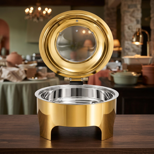 Gold Chafing Dish Stainless Steel 4-Piece Food <b>Warmer</b> Buffet Holder Catering Wedding Hotel Banquet 8L <b>Hand</b> Wash Only - Product Image 2