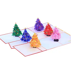 新多彩印3D圣诞立体卡片树6套弹出式节日卡片