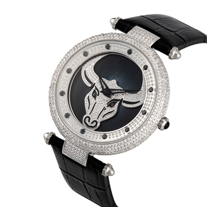 Relojes de Pulsera de Cuarzo para Pareja con Esfera Giratoria de Acero Inoxidable de Primera Calidad con Incrustaciones de Diamantes, Cristal de Zafiro y Correa de Cuero, Modelo "Buena Fortuna" - Product Image 1