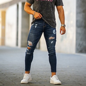 Gingtto Sin Pedido Mínimo, Jeans Ajustados de Mezclilla Azul Desgastada para Hombre, Tallas Grandes, Personalizados - Product Image 2