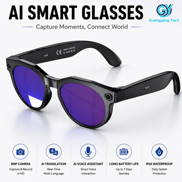 W611pro AI Smart Glasses 8MP Camera Real Time Translation Voice Assistant Calling WiFi Transfer Video Recording