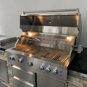 Luxo construir na grade do gás com acessórios para churrasco fábrica feita grade com LED e Rotisserie Para Cozinha Ao Ar Livre churrasqueira