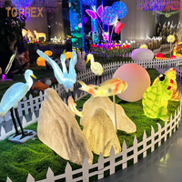 Festival en plein air grande résine ferme animal coq statue éclairage fibre de verre LED poulet oiseau sculpture pour décoration de noël