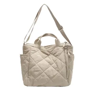 New Trendy Soft Quilted Handbag Senhoras Nylon Tote Sacos de Compras Grande Capacidade Inverno Puffer Down Cotton Shoulder Handbag