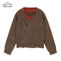 AiNear Vente en gros Logo personnalisé Design Oem Odm Vintage Manches longues Col ras du cou déchiré Hommes Pull en coton tricoté