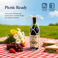 Sac de transport et panier en silicone réutilisable et écologique YMS pour bouteilles de vin, avec sous-verres et panier en filet pour pique-nique