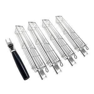 Lot de 4 paniers à <span class=keywords><strong>kebab</strong></span> en acier inoxydable pour barbecue, hot dog, légumes et viande, accessoires de barbecue. - Product Image 2