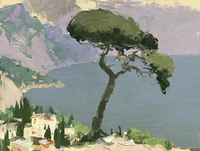 Pintura al Óleo de Paisaje Mediterráneo Vintage sobre Lienzo, Hecha a Mano, Tamaño Personalizado, con Marco Dorado, Arte de Pared para Decoración de Sala de Estar