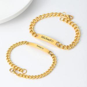 <strong>Personalized</strong> 18k Gold Engraved Stainless Steel Custom Name Logo <strong>Couple</strong> Bracelets for <strong>Couples</strong> - Product Image 2