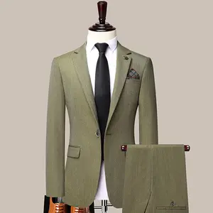 Men Herringbone pattern plain color Suits 2 Pieces Pants Set Formal Business Men's Suits