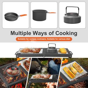 Premium Portable Campfire <b>Grill</b> Heavy-Duty Steel Mesh Grate with Folding Legs and Storage Bag Iron BBQ for <b>Camping</b> - Product Image 6