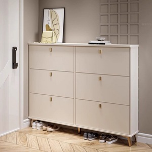 Cream Colored Ultra Thin Shoe Cabinet Large Capacity Entryway Storage Foyer Organizer Simple Design Space Saving Shoe Rack - Product Image 1