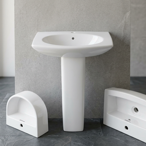 Vistaar Capri Lavabo sur pied ovale en céramique, équipement sanitaire pour salle de bain destiné aux projets de construction - Product Image 6