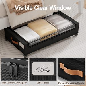 Organisateur de rangement pour chaussures sous le lit, tiroir métallique roulant, rangement sous le lit pour vêtements avec roulettes - Product Image 5