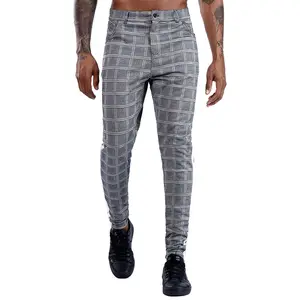 Mens Plaid Pants Slim Tapered Fit Casual Stretch Flat-Front Expandable Waist Checkered Dress Pants