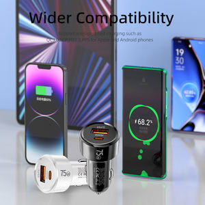 Autolader 75W Ondersteuning Super Snel Opladen 2 In 1 Poort Multi-Poort Pd 45W Mobiele Auto Telefoon Oplader - Product Image 3