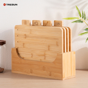 Tabla de Cortar Multifuncional para Cocina, para Pan, Carne, Verduras y Frutas, Juego de 4 Tablas de Bambú con Soporte, Tabla de Carnicero - Product Image 1