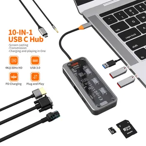 Usb C Hub 10 In 1 Type-C To PD HD-MI USB3.0 USB2.0*2 SD TF RJ45 VGA AUDIO3.5mm Audio