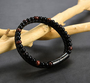 Pulsera de cuentas de piedra Natural para hombre, brazalete de piel trenzada, Ojo de Tigre, amistad, moda más vendida - Product Image 5