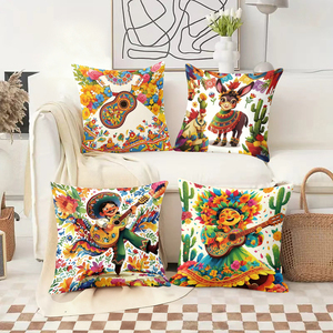 Coussins d'art populaire <span class=keywords><strong>mexicain</strong></span> aux motifs festifs, avec des musiciens mariachi, des ânes et des cactus - Product Image 2
