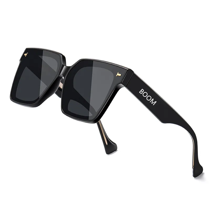 Lente polarizada de alta calidad Piernas de acetato Marco TR Gafas de sol cuadradas grandes Logotipo de metal 3D