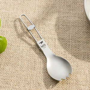 Cuillère-fourchette pliable en titane ultralégère, couverts de camping, manche pliable en titane, gris argenté, logo personnalisable, voyage - Product Image 6