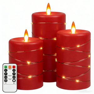 <span class=keywords><strong>Bougie</strong></span> Pilier <span class=keywords><strong>LED</strong></span> <span class=keywords><strong>Rouge</strong></span> Sans <span class=keywords><strong>Flamme</strong></span> avec Effet Scintillant, Télécommande 11 Touches, en Plastique, Idéale pour Mariages, Anniversaires, Noël, Halloween - Product Image 1