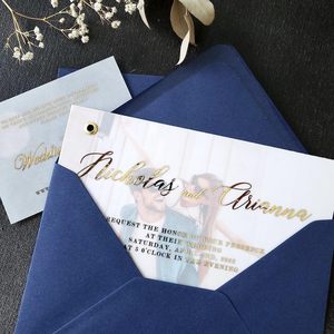 Invitaciones de boda de vitela elegantes con lámina de oro e imagen Invitación frustrada personalizada en oro Plata Oro rosa - Product Image 3