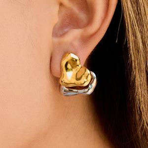 Pendientes de Botón en Forma de Corazón, Oro de 18K, Acero Inoxidable, Diseño Geométrico, Joyería de Regalo para Mujer, Accesorio de Moda - Product Image 3