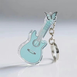 Llavero transparente de guitarra al por mayor con colgante de mariposa y rosa para bolso - Product Image 6