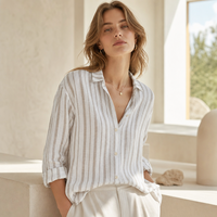 Tissu rayé teint en fil 100% lin, toucher doux, textile tissé respirant pour chemises d'été