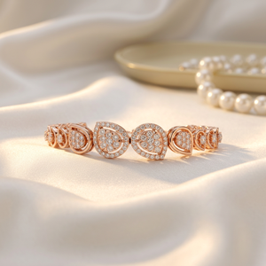 Bracelet en or rose massif 9K 10K 14K 18K avec diamants CVD de laboratoire VVS DEF, style poire et grappe, chaîne et maillons tendance - Product Image 1