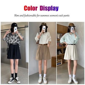 Nouveau pantalon de costume d'été pour femme, taille haute, avec poches, style bureau, coupe large, short - Product Image 5