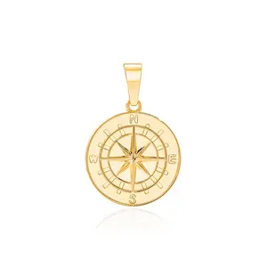 Gemnel custom fine jewelry 925 silver 18k gold plated compass pendant coin necklace for men