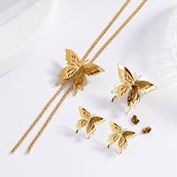 Ensemble de bijoux pour femmes Huibao, collier, boucles d'oreilles et bague en acier inoxydable plaqué or, papillon 3D, collier ajustable, bijoux tendance