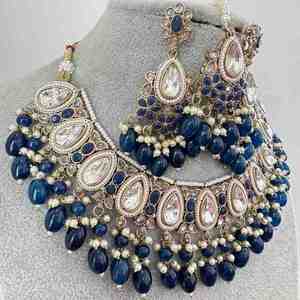 Collier ras du cou Kundan bleu inspiré de Sabyasachi bijoux de mariée pakistanais collier traditionnel Polki Kundan collier Moissanite - Product Image 5