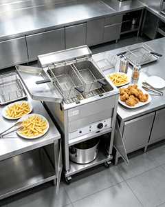 <span class=keywords><strong>Friteuse</strong></span> électrique professionnelle 6 kW en acier inoxydable 201, à poser au sol, avec un seul réservoir et deux paniers, facile à nettoyer, pour la restauration rapide, les hôtels et les restaurants - Product Image 3