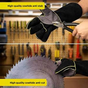 Guanti in pelle di vacchetta per Barbecue all'aperto a lungo stile guanti termoisolanti protezione lavoro saldatrici caratteristica termica - Product Image 4