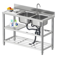Table d'évier de cuisine commerciale à Double bol en acier inoxydable séparable facile à installer Portable sous le support de rangement éviers à deux trous